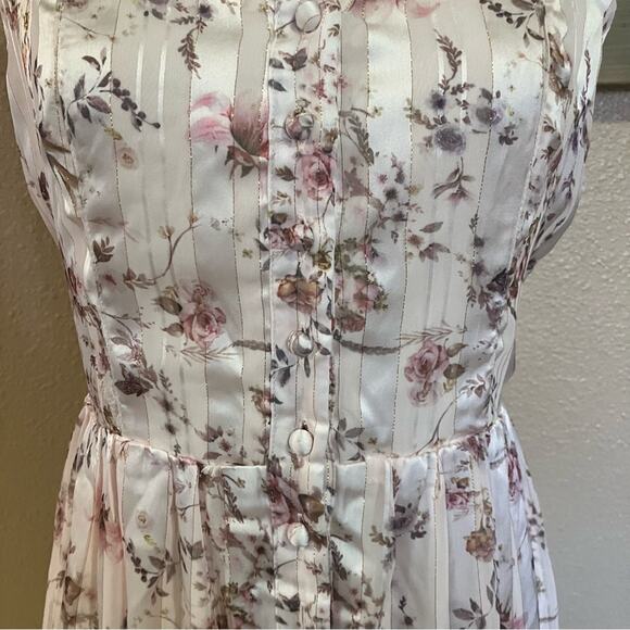 NWOT Lulus Dreamy Weekend Pink Floral Burnout Striped Lurex Midi Dress - Picture 4 of 10